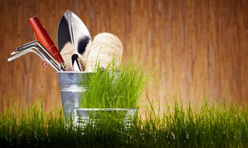 Equipment used for lawn mowing in Chiswick
